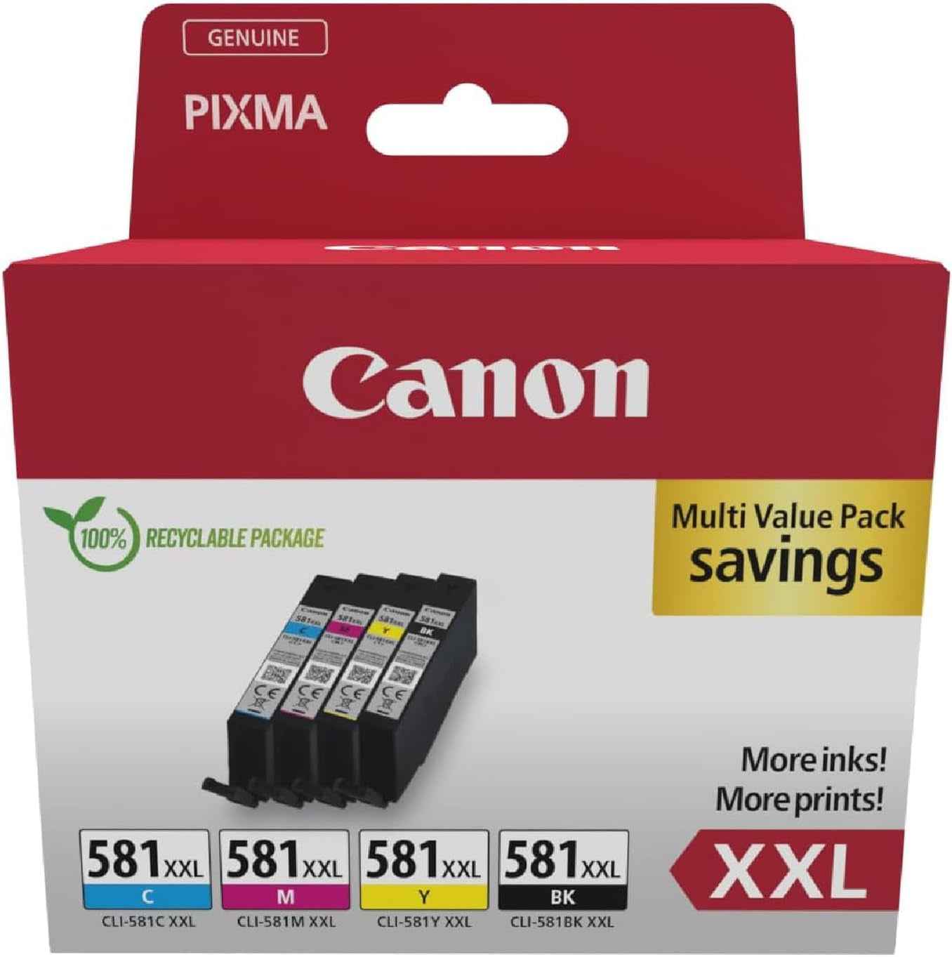 Canon CLI-581XXL Multipack Cartouches D'Encre D'Origine | Encre Canon Authentique - Noir plus Cyan, Magenta Et Jaune - Pour PIXMA TR8550, TR7550, TS6150, TS6151, TS8150 Et plus !