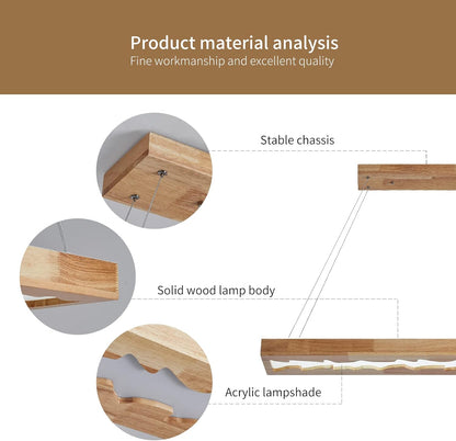 Suspension En Bois À Led, Lampe À Suspension Rustique En Bois À Intensité Variable Pour Table À Manger, Hauteur Réglable, 40W, 100 CM