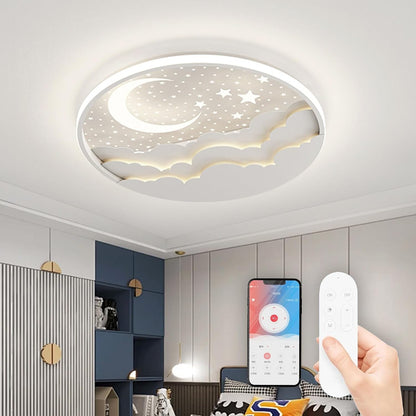 LED Plafonnier Pour Enfants, Créative Étoile Et Lune Lampe De Plafond Enfants, Dimmable Acrylique Plafonnier Avec Télécommande, 3000-6000K, Moderne Filles Garçons Chambre Lampe,Blanc,50Cm