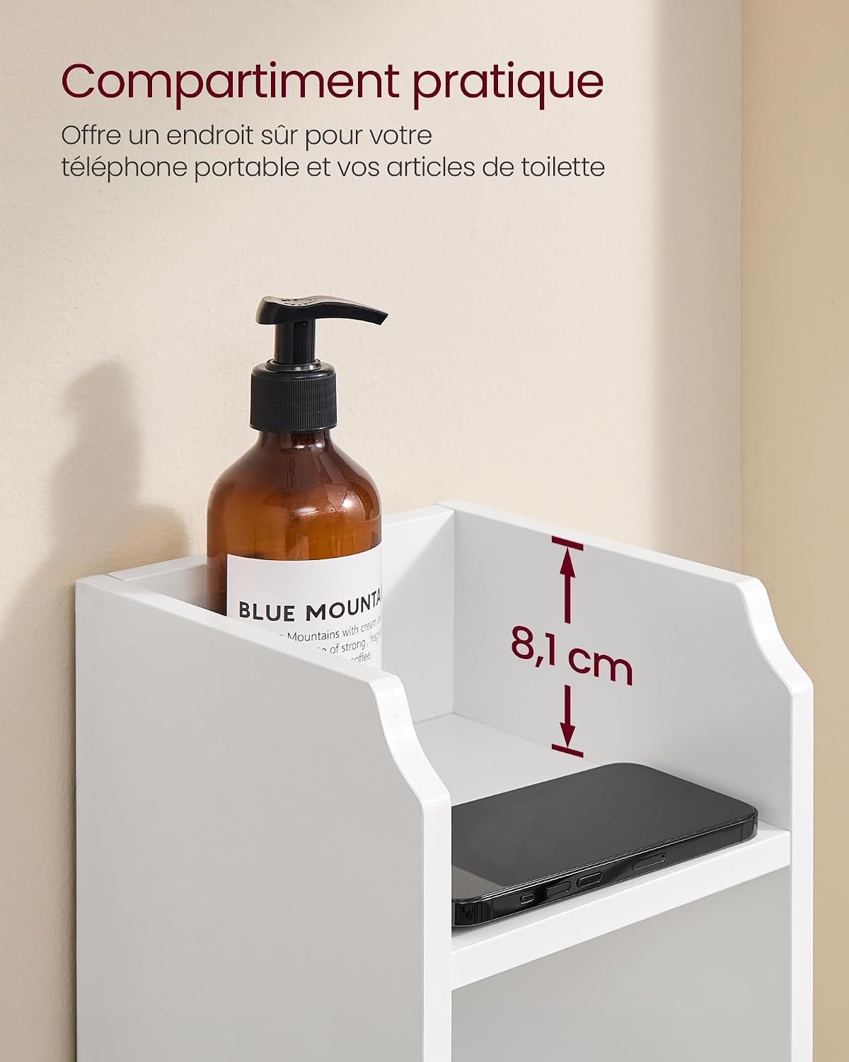 Meuble De Salle De Bain, Armoire D’Angle Avec Porte Et Étagères, Organisateur De Rangement, Meuble Étroit Pour Papier Toilette, Étagères Réglables, 20 X 18 X 80 Cm, Blanc Nuage BBC310W01