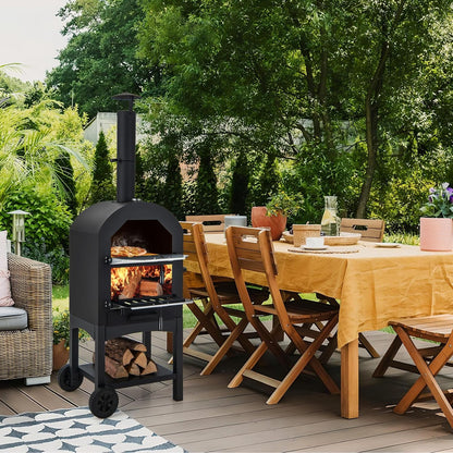 Four À Pizza 2 En 1 D'Extérieur Avec Pelle À Pizza, Grilles, Thermomètre Et Couvercle Étanche, Avec Poignée, Roues Pour Fête, Camping, Pique-Nique, Barbecue
