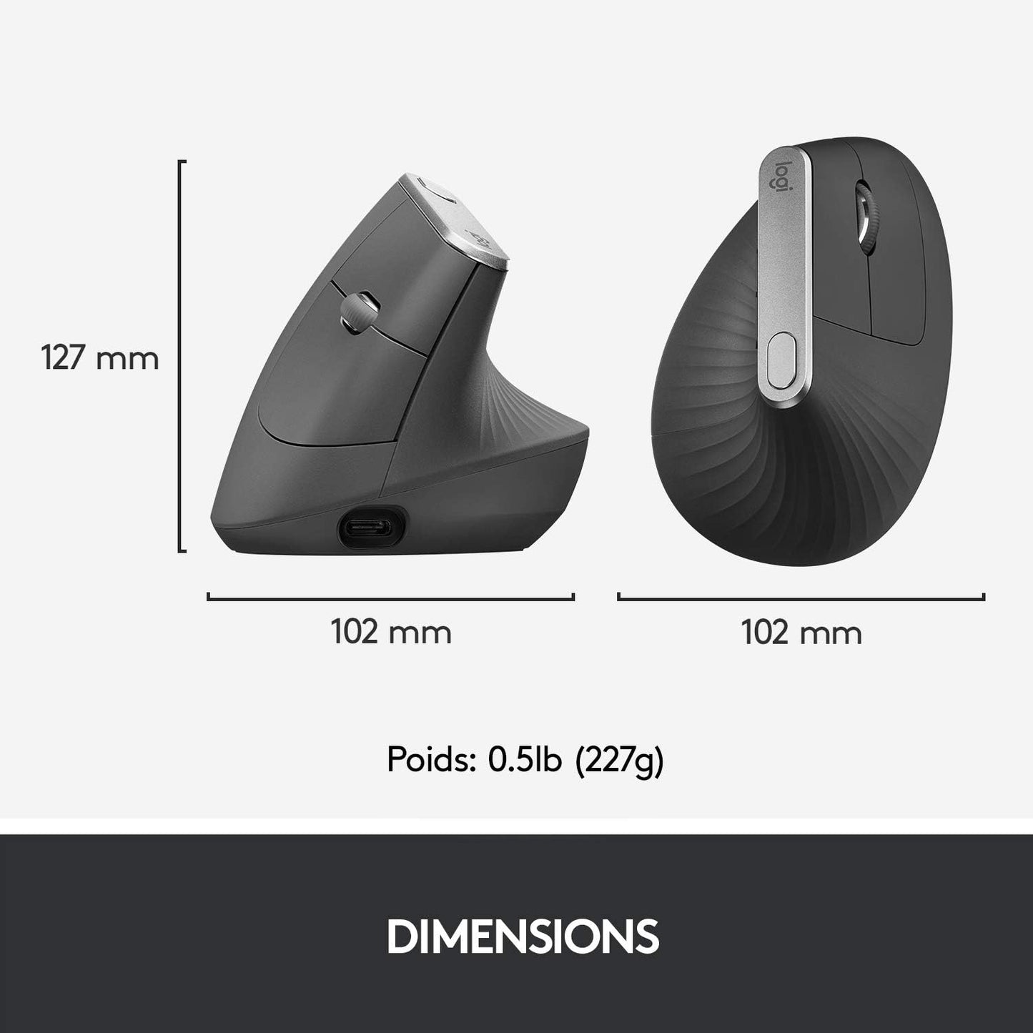 MX Vertical Souris Ergonomique Sans Fil | Multi-Dispositifs, Bluetooth/2,4 Ghz, Récepteur USB Unifying, 4000 PPP, 4 Boutons, Charge Rapide, Pc/Mac/Ipad OS - Graphite