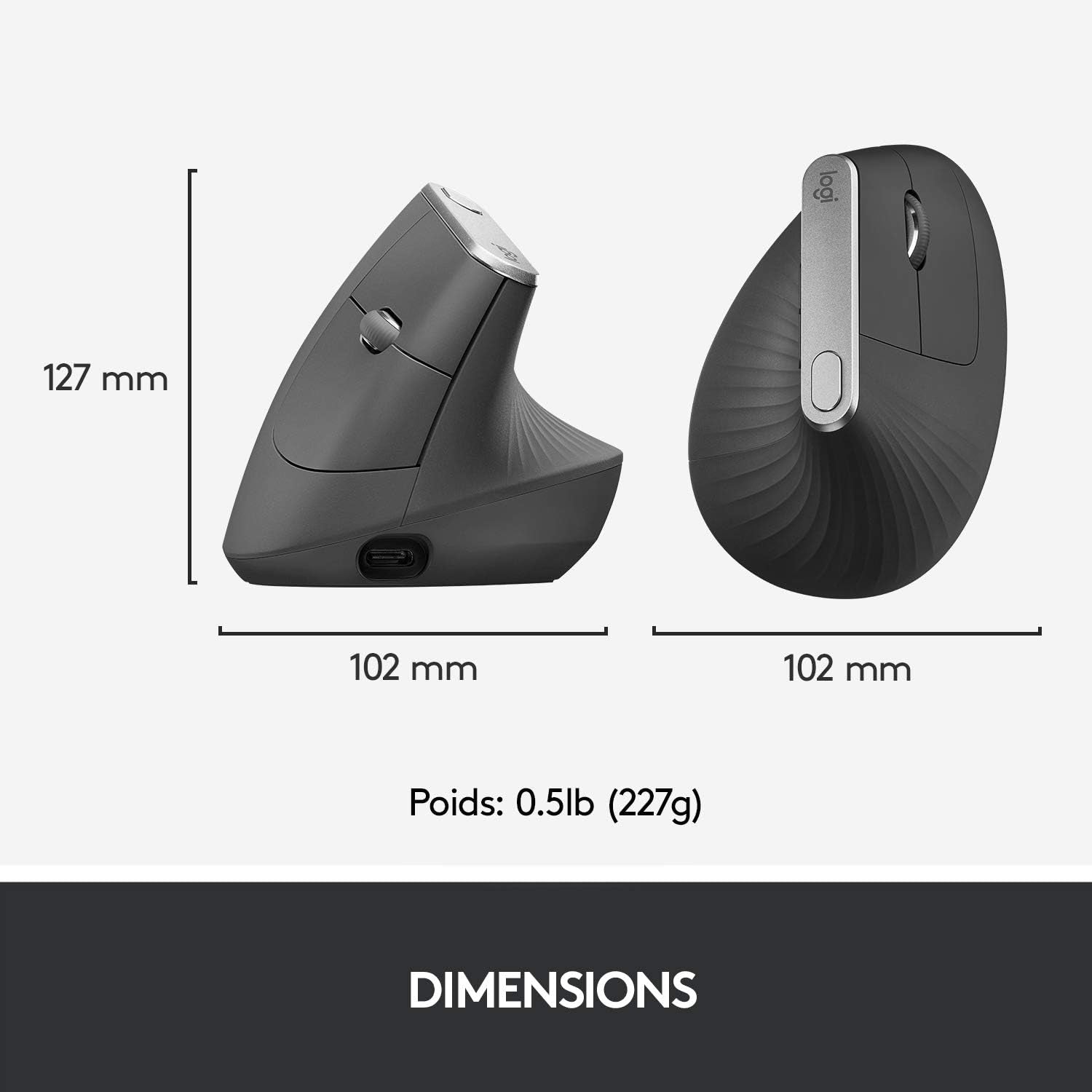 MX Vertical Souris Ergonomique Sans Fil | Multi-Dispositifs, Bluetooth/2,4 Ghz, Récepteur USB Unifying, 4000 PPP, 4 Boutons, Charge Rapide, Pc/Mac/Ipad OS - Graphite