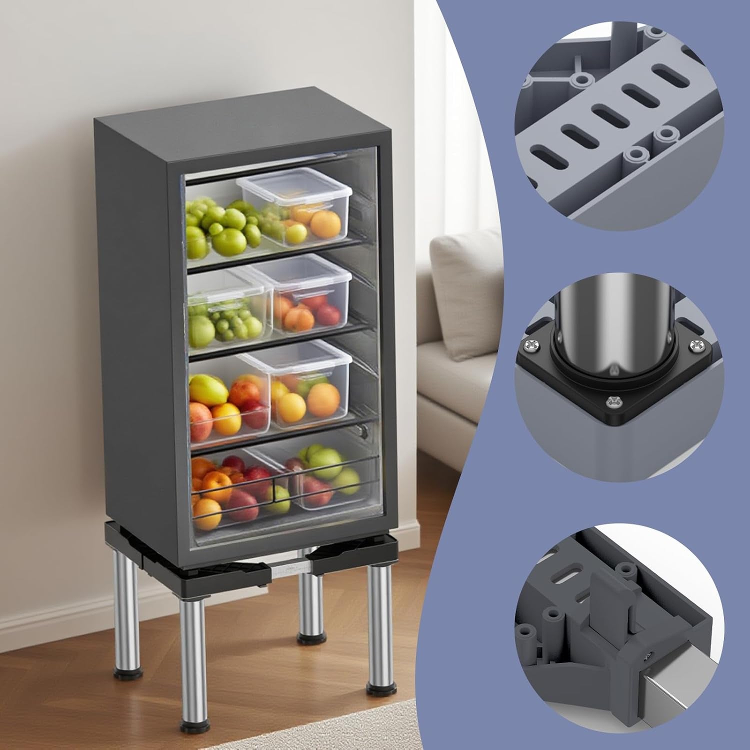 Mini Base De Réfrigérateur Support Électroménager Réglable Hauteur 33-36 Cm, Base De Lave-Vaisselle 45-67 Cm Avec 4 Pieds Robustes, Charge 200 Kg Pour Sécheuse Armoire De Réfrigérateur Gris