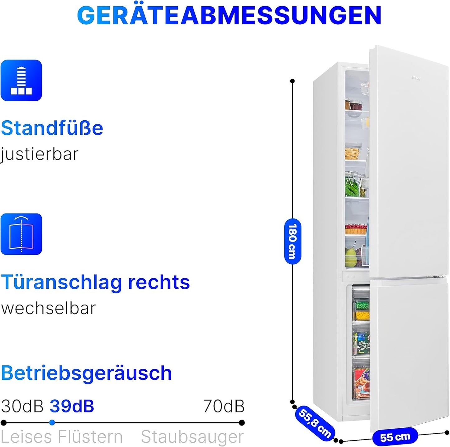 Bomann Réfrigérateur Et Congélateur 269L Blanc Kg184-1-Inox/Blanc, Capacité Nette : 269 Litres, Contrôle De La Température En Continu, Charnières De Porte À Droite, Interchangeables