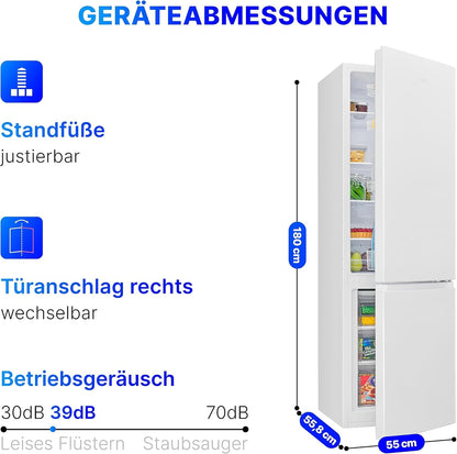 Bomann Réfrigérateur Et Congélateur 269L Blanc Kg184-1-Inox/Blanc, Capacité Nette : 269 Litres, Contrôle De La Température En Continu, Charnières De Porte À Droite, Interchangeables