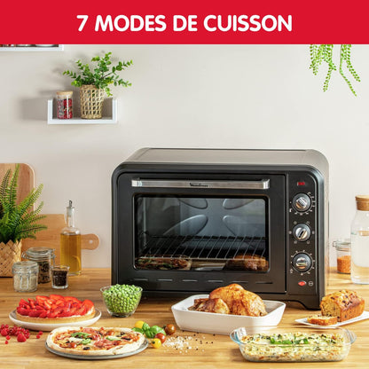 Four Électrique À Chaleur Tournante 60 L, 7 Modes De Cuisson, Tournebroche, Thermostat Réglable Jusqu’À 240 °C, Timer 120 Minutes, 2 Grilles Réversibles, Optimo, Noir OX495810