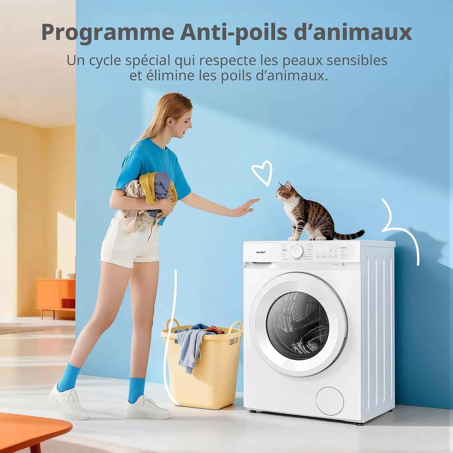 ' Machine À Laver 8KG Classe A-10% 1400RPM Smart Wash CF08EWP05W | Steam Wash, Woolmark, Élimination Des Poils D'Animaux, Rapide 15', Sports, Nettoyage Du Tambour, Parfum+