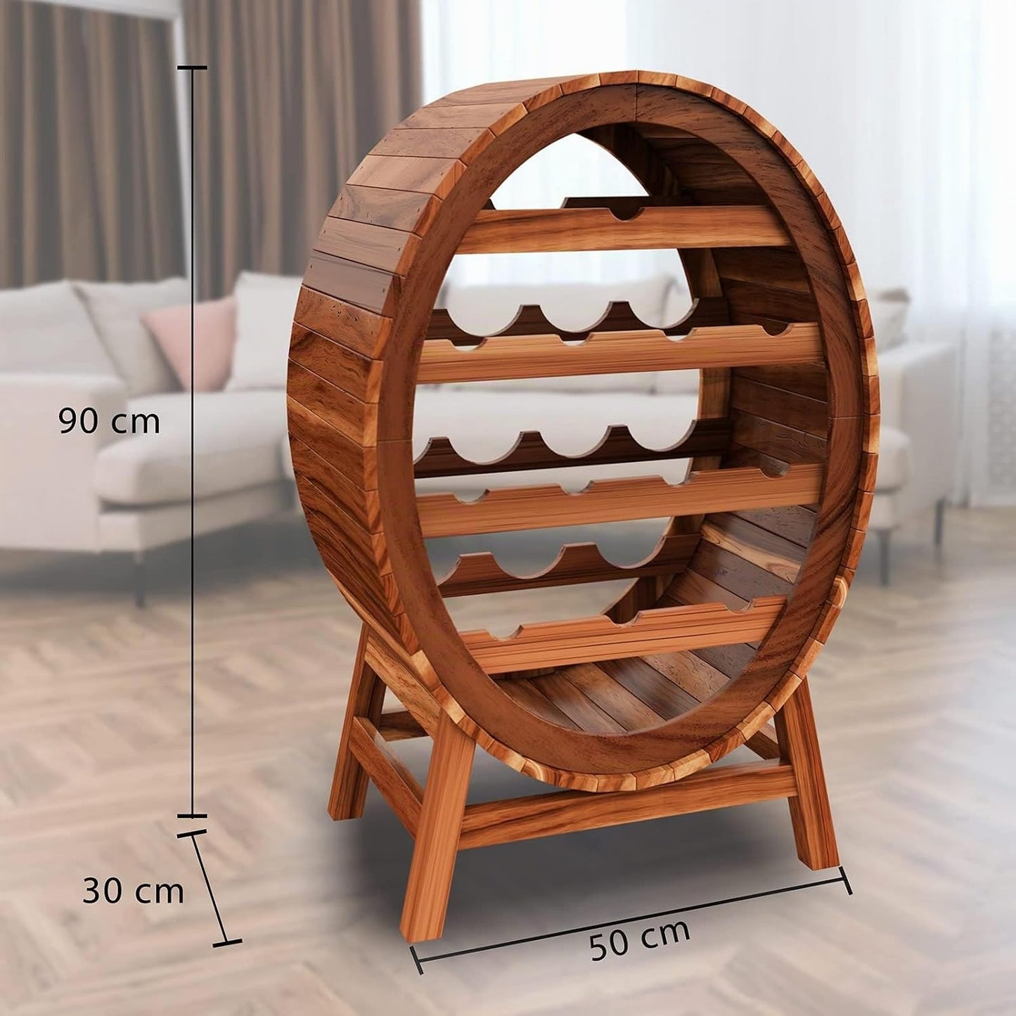 Étagère À Vin 12 Bouteilles 90X50X30Cm Range Bouteille 4 Niveaux Casier À Vin En Bois Tonneau Déco