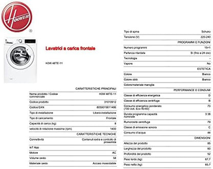 H3W 48TE-11 H-WASH 300 LITE Machine À Laver 8 Kg, 1400 Tr/Min, Connectivité NFC, Chargement Frontal, Autonome, 85-52-60 Cm, Blanc, Classe D