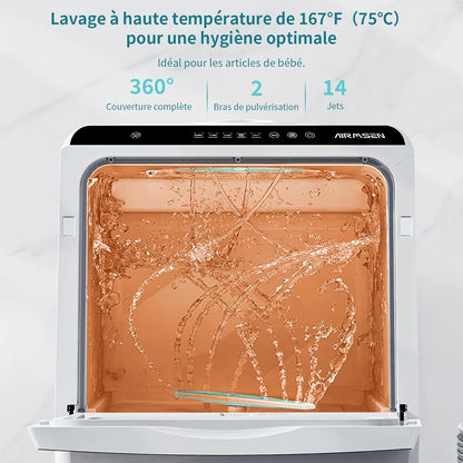 Mini Lave-Vaisselle De Comptoir, 5+1 Programmes, Réservoir D'Eau De 5L, Contrôle Tactile Et Écran LED, Adapté Pour Les Cuisines Familiales, Appartements Et Dortoirs, Blanc Et Noir