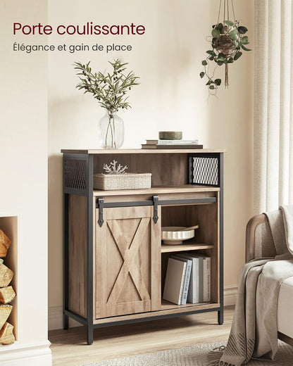 Meuble De Rangement, Buffet Cuisine, Commode, Avec Porte Coulissante, 30 X 70 X 80 Cm, Étagères Réglables, Pour Salon, Marron Camel Et Noir D'Encre LSC089B50V1 | DAXTON LSC089B50 Armoire De Cuisine, Étagère Réglable, Compartiment Ouvert, Style Industriel,