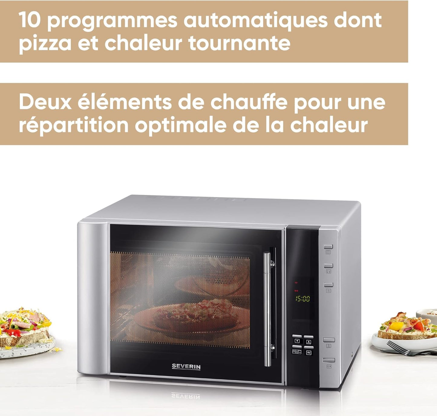 Four À Micro-Ondes 30 L, 2 500 W, Avec Fonction Gril Et Chaleur Tournante, Avec 5 Niveaux De Puissance, 10 Programmes Automatiques, Inox/Noir, MW 7775