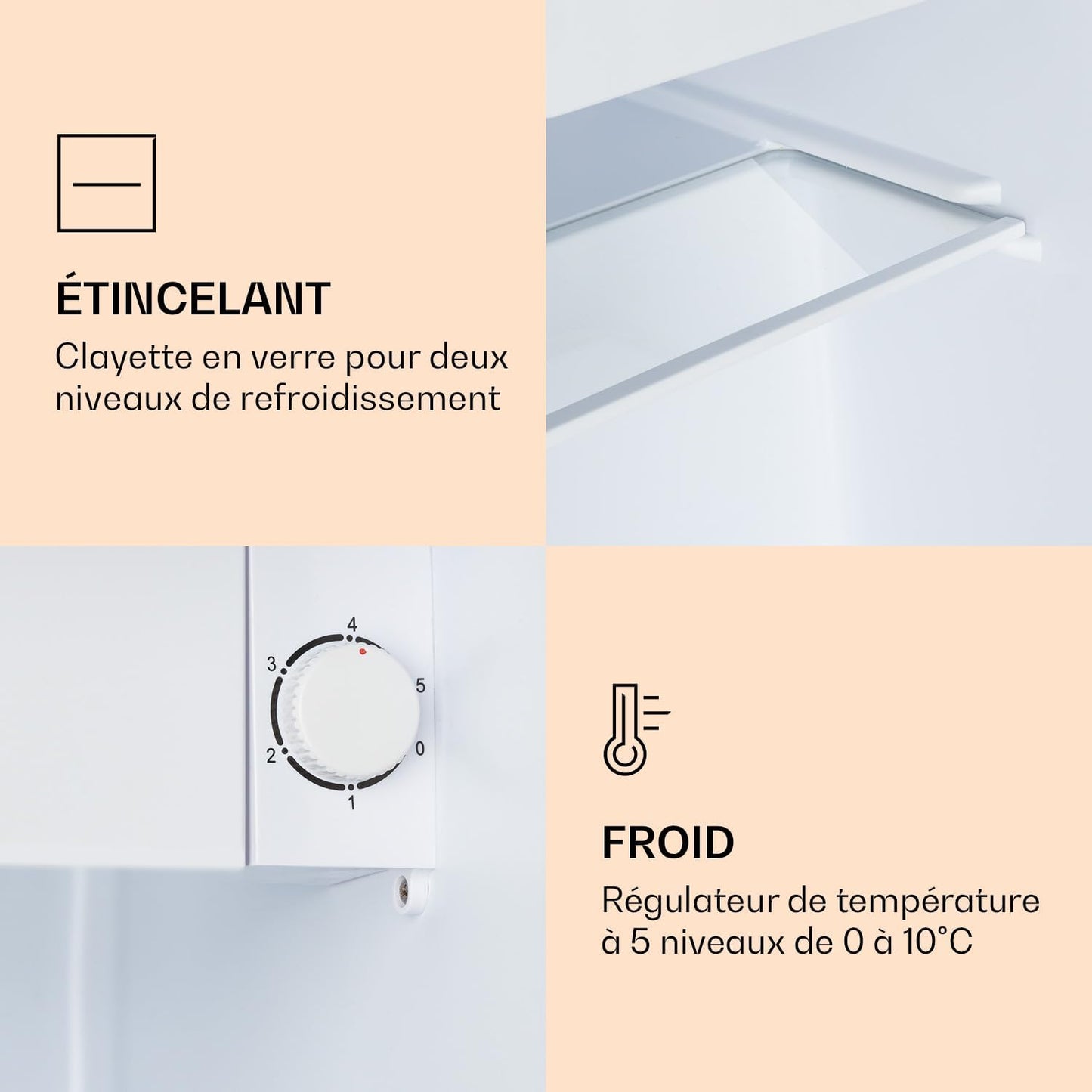 Coolart - Combiné Réfrigérateur-Congélateur, Réfrigérateur Avec 2 Niveaux De Refroidissement, Façade Design, Thermostat Avec 5 Niveaux, 0 À 10 ° C, Capacité 45 Litres - Design Grande Ville