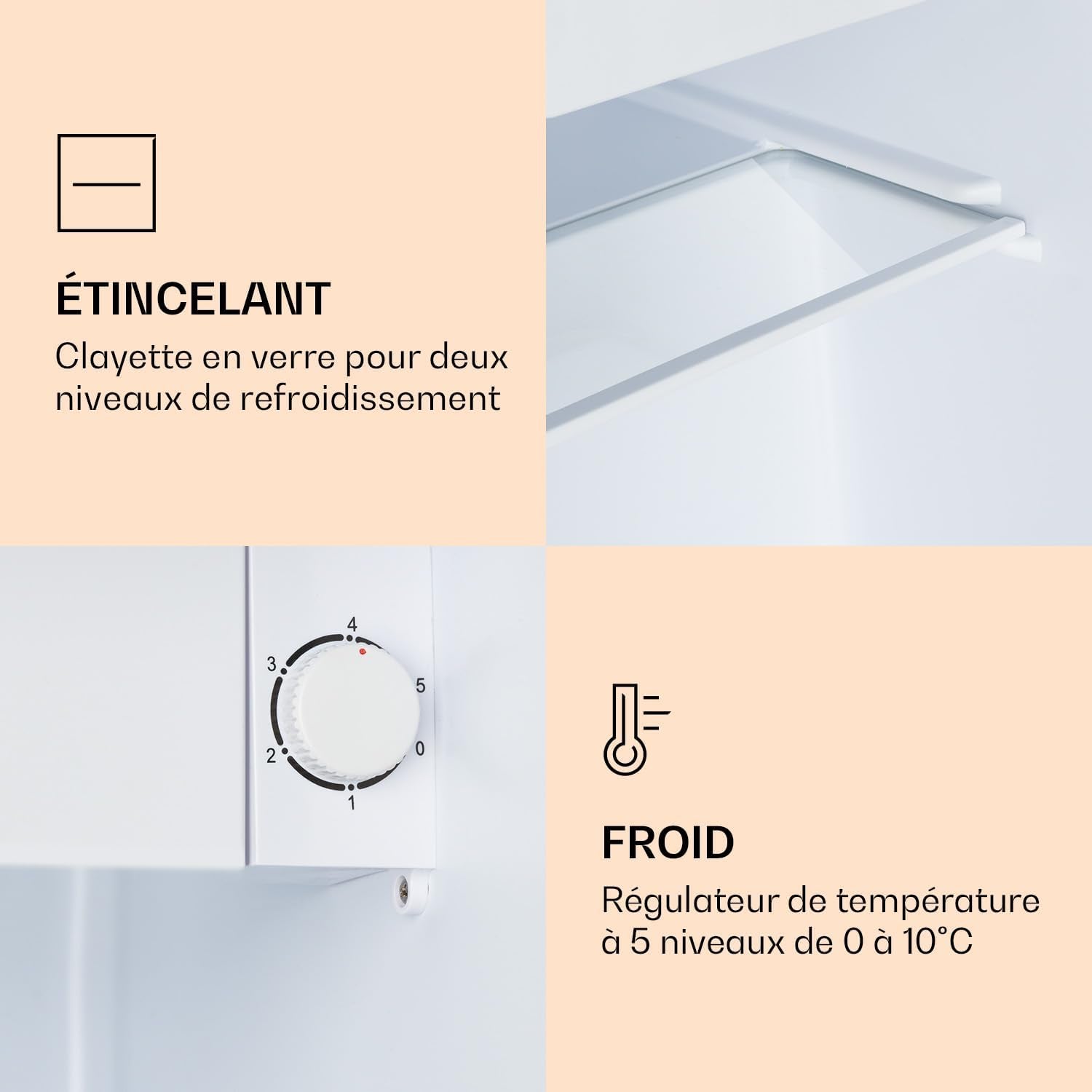 Coolart - Combiné Réfrigérateur-Congélateur, Réfrigérateur Avec 2 Niveaux De Refroidissement, Façade Design, Thermostat Avec 5 Niveaux, 0 À 10 ° C, Capacité 45 Litres - Design Grande Ville