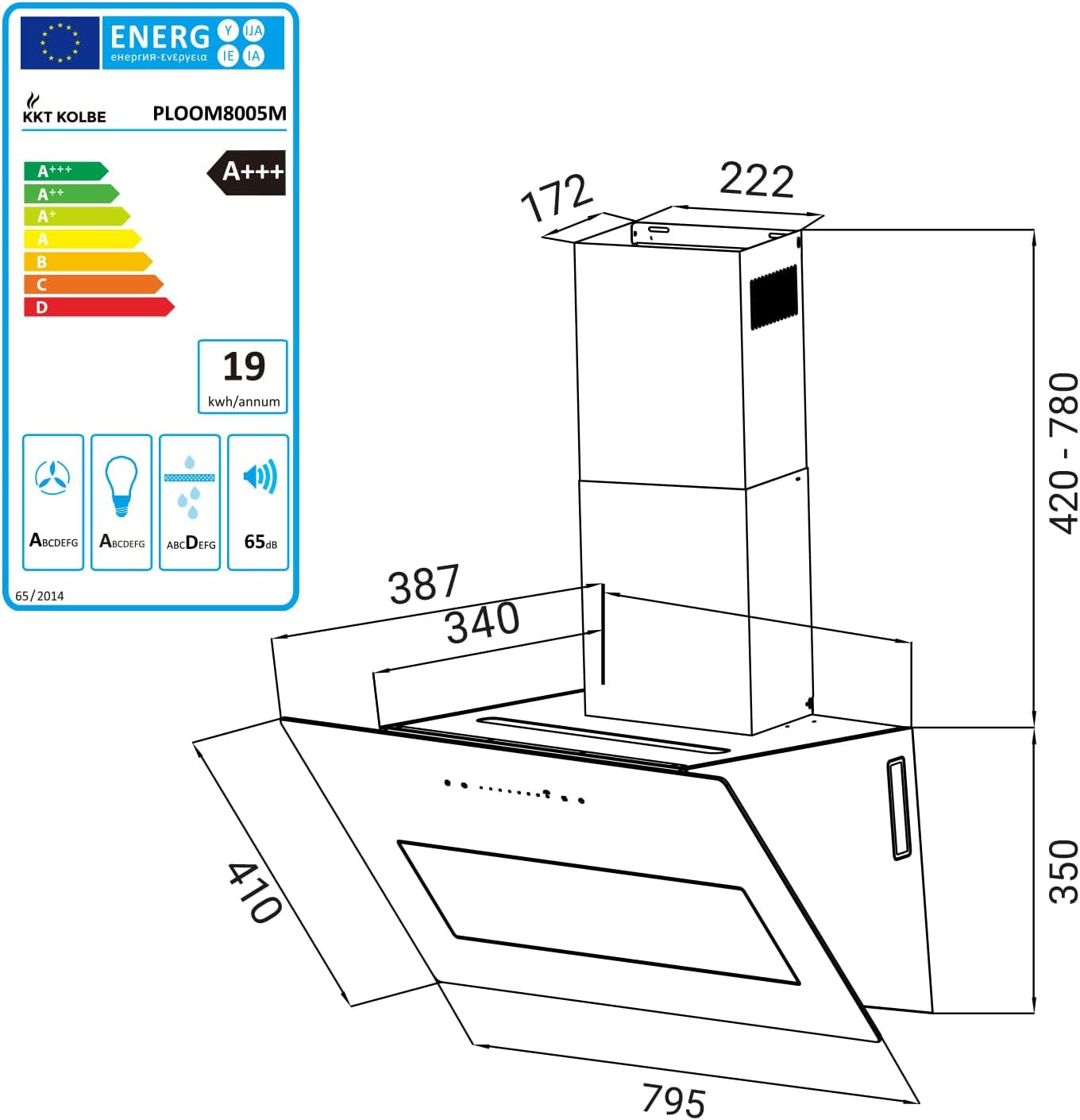 A+++ Hotte Aspirante 80 Cm 782 M³/H Drain Uringang Capot Mural Sans Tête | Miroir En Verre Noir | Démarrage Différé | Smart Wifi App Wi-Fi | Sensortouch | Éclairage LED RGBW | PLOOM8005M