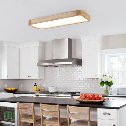Bois Plafonnier Led,Chambre Luminaires Intérieur 80 * 30Cm Carré Cuisine Lampe 36W Contrôle Dimmable Grand Luminaire Plafonnier Pour Salon Atelier