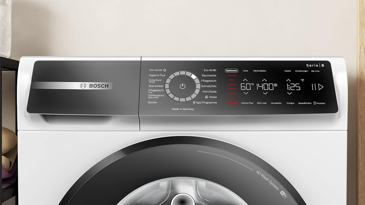 WGB244040 Série 8 Machine À Laver Intelligente, 1 À 9 Kg, 1400 Tr/Min, Fabriquée En Allemagne, Active Water Plus, Économie D'Énergie Et D'Eau, Vapeur Iron Assist Pour Défroisser, Mini Charge,