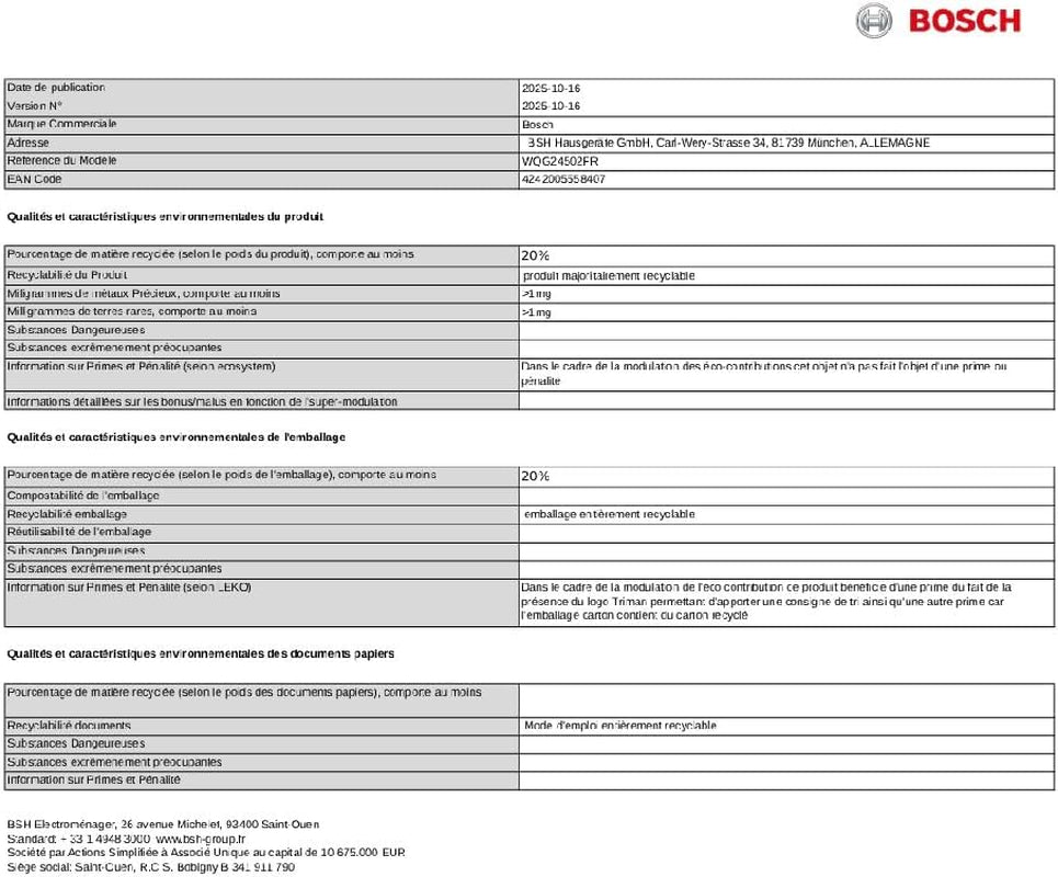 Bosch WQG24502FR Série 6 - Sèche-Linge, Autodry | Blanc, 8 Kg, Iron Assist, Pompe À Chaleur, Antivibration, Séchage Rapide 40 Minutes, Option Demi-Charge