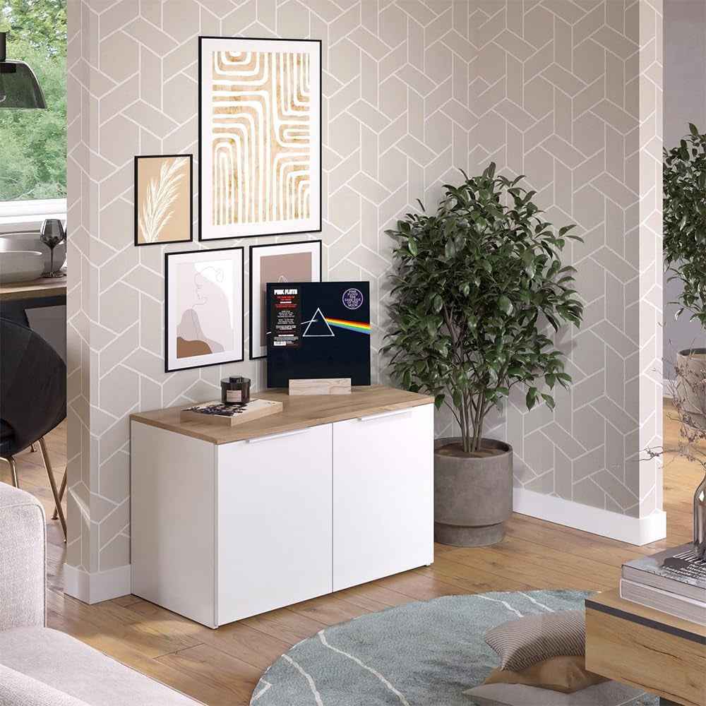 Sideboard Wido, Blanc/Sonoma, 80X50Cm | Avec 2 Portes, Convient Pour Le Rangement Des Vêtements Et Des Articles Ménagers