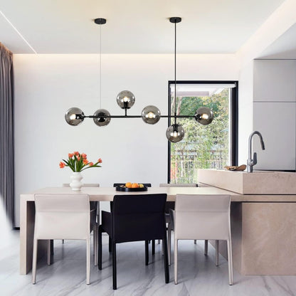 Lighting Lustre De Salon Moderne Noir Avec 6 Lumières, Globes En Verre Gris Fumé Luminaire De Cuisine Suspendu Pour L'Îlot De Cuisine, La Salle À Manger, Le Salon