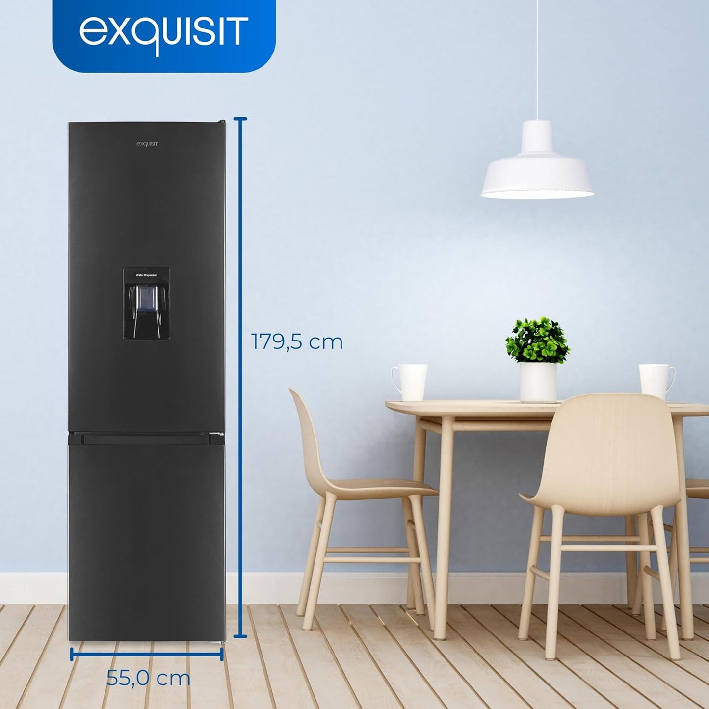 Exquisit Réfrigérateur-Congélateur KGC265-70-WS-040D Inoxlook-Az | Capacité Utile 260 L