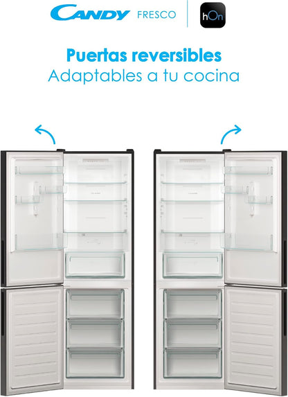 CCE3T618FB Réfrigérateur Combiné Fresco - Pose Libre, 344L, Total No Frost, Tiroir À Légumes, LED, Portes Réversibles, Hgauteur Réglable, 39 Db, Noir, Classe F