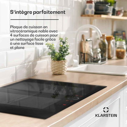 Klarstein Plaque À Induction, Plaque Vitrocéramique, Table À Induction 7000 W 4 Plaques, Table À Intégrée Avec Écran Tactile Et Minuterie, De Cuisson Moderne Avec Protection Contre La Surchauffe