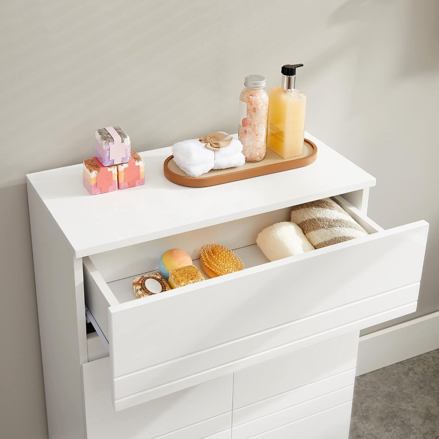 Meuble De Salle De Bain Sur Pied, Meuble De Rangement Avec Tiroir, Armoire À Double Porte, Étagère Réglable, Pour Entrée, Couloir, 60 X 30 X 80 Cm, Blanc BBK140W01