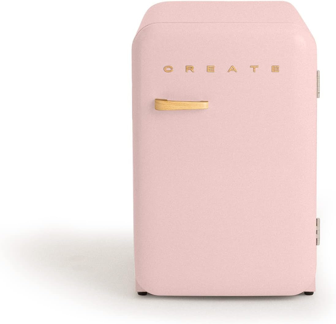 / RETRO FRIDGE 83.5 Wood/Réfrigérateur Rose Avec Poignée Bois/Pratique Et Fonctionnel, Matériaux Résistants
