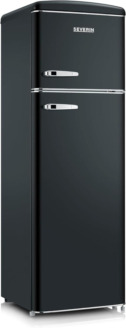 Réfrigérateur Congélateur 2 Portes, Pose Libre, Réfrigérateur Double Porte Avec Congélateur Largeur 55 Cm, 246 L, Classe D, Look Rétro, Noir Mat, RKG 8984