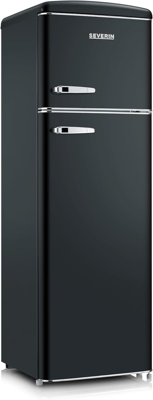 Réfrigérateur Congélateur 2 Portes, Pose Libre, Réfrigérateur Double Porte Avec Congélateur Largeur 55 Cm, 246 L, Classe D, Look Rétro, Noir Mat, RKG 8984