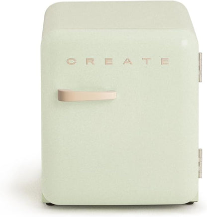 RETRO FRIDGE 50 Sand/Réfrigérateur Vert Pastel Poignée Sable 85 W, Mini Bar, Une Étagère, Design Rétro, 50 Cm, Deux Étagères, Capacité De 48 L, Économie D'Énergie, 50 X 44 X 49,8 Cm