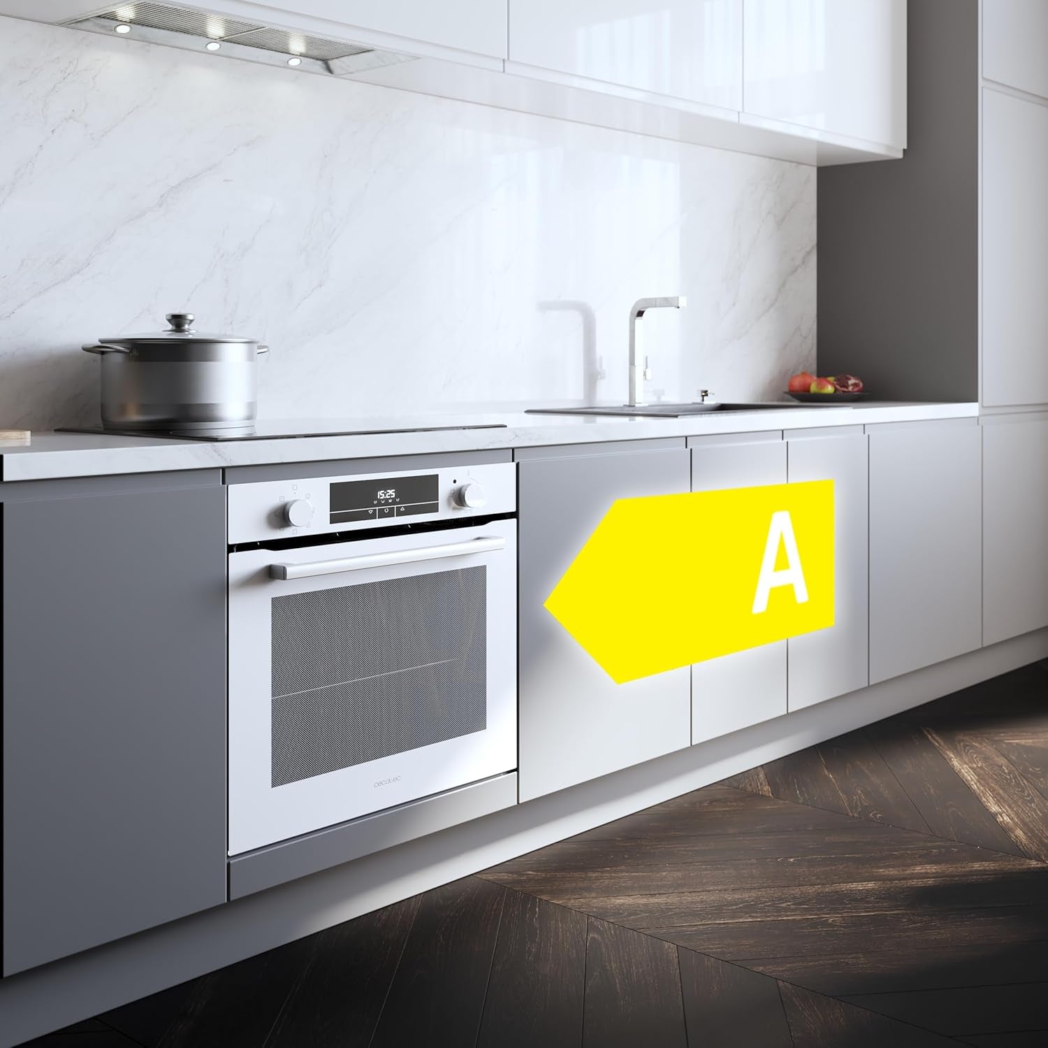 Four Intégrable 60 Cm Bolero Hexa M226000 Verre Blanc A. 2800 W, 72 L, 7 Fonctions, Mode Grill, Fan Assisted Grill, Mode Convection, Defrost, Steam Base X2, Steam Easyclean, Steam Assist