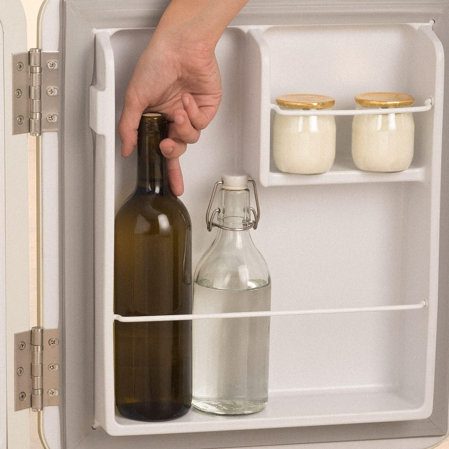 / RETRO FRIDGE 50 ROSE Gold/Réfrigérateur Blanc Cassé Avec Poignée or Rose/Pratique Et Fonctionnel, Matériaux Résistants