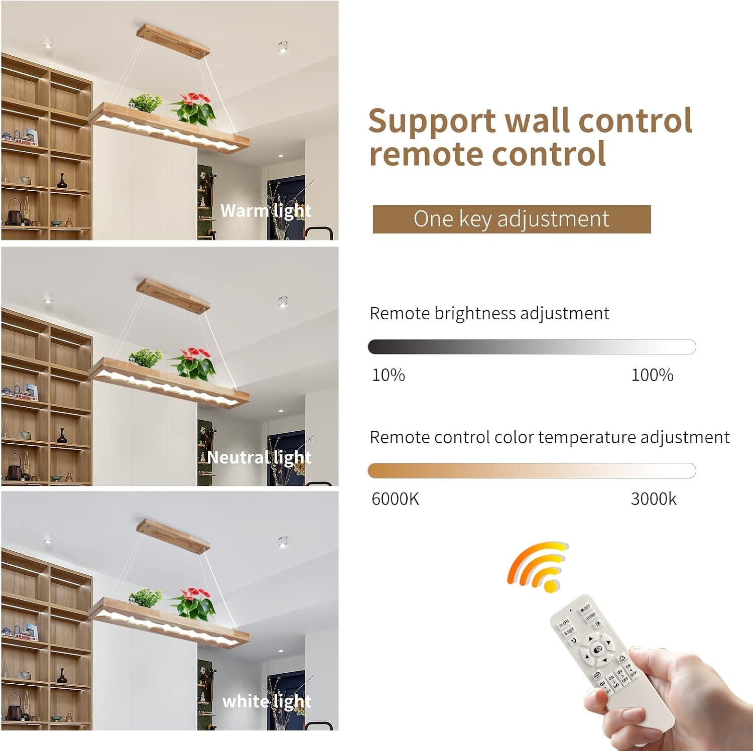 Suspension En Bois À Led, Lampe À Suspension Rustique En Bois À Intensité Variable Pour Table À Manger, Hauteur Réglable, 40W, 100 CM