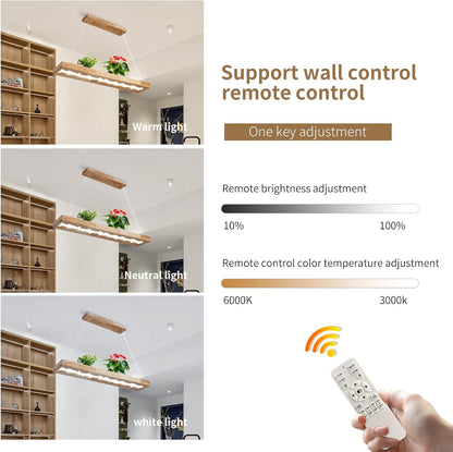 Suspension En Bois À Led, Lampe À Suspension Rustique En Bois À Intensité Variable Pour Table À Manger, Hauteur Réglable, 40W, 100 CM