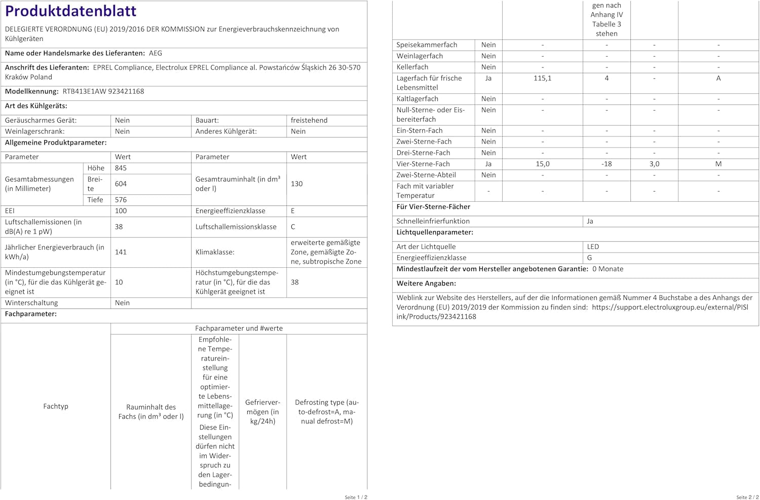 RTB413E1AW Réfrigérateur De Table Autonome / 850 Mm/Congélateur 3 Étoiles / 130 L/E