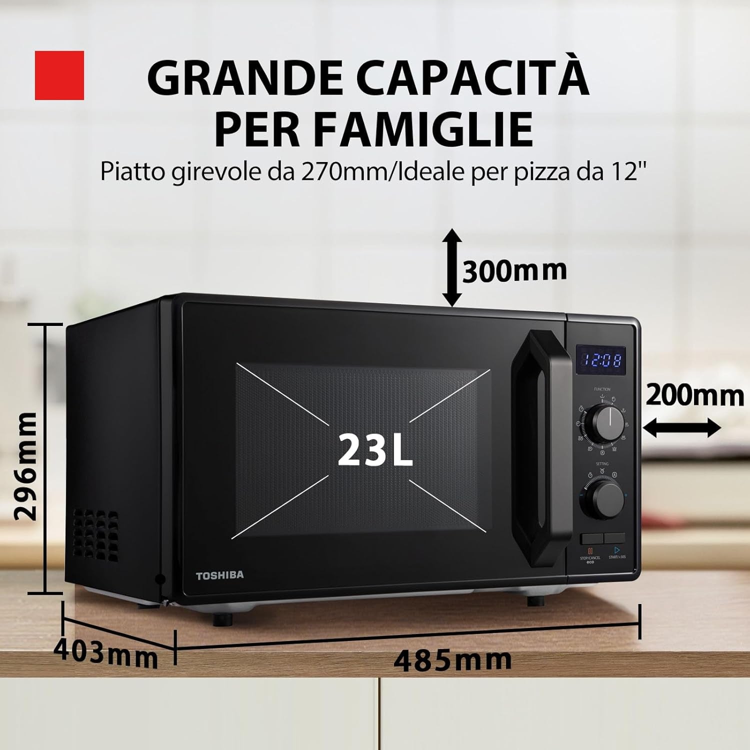 MW2-AG23P (BK) Four À Micro-Ondes Avec Grill Et Cuisson Combinée, 23 L, 8 Menus Facile, Pivotant Avec Mémoire De Position, 900 W, Grill 1050 W, 48,5 X 40,3 X 29,6 Cm, Noir