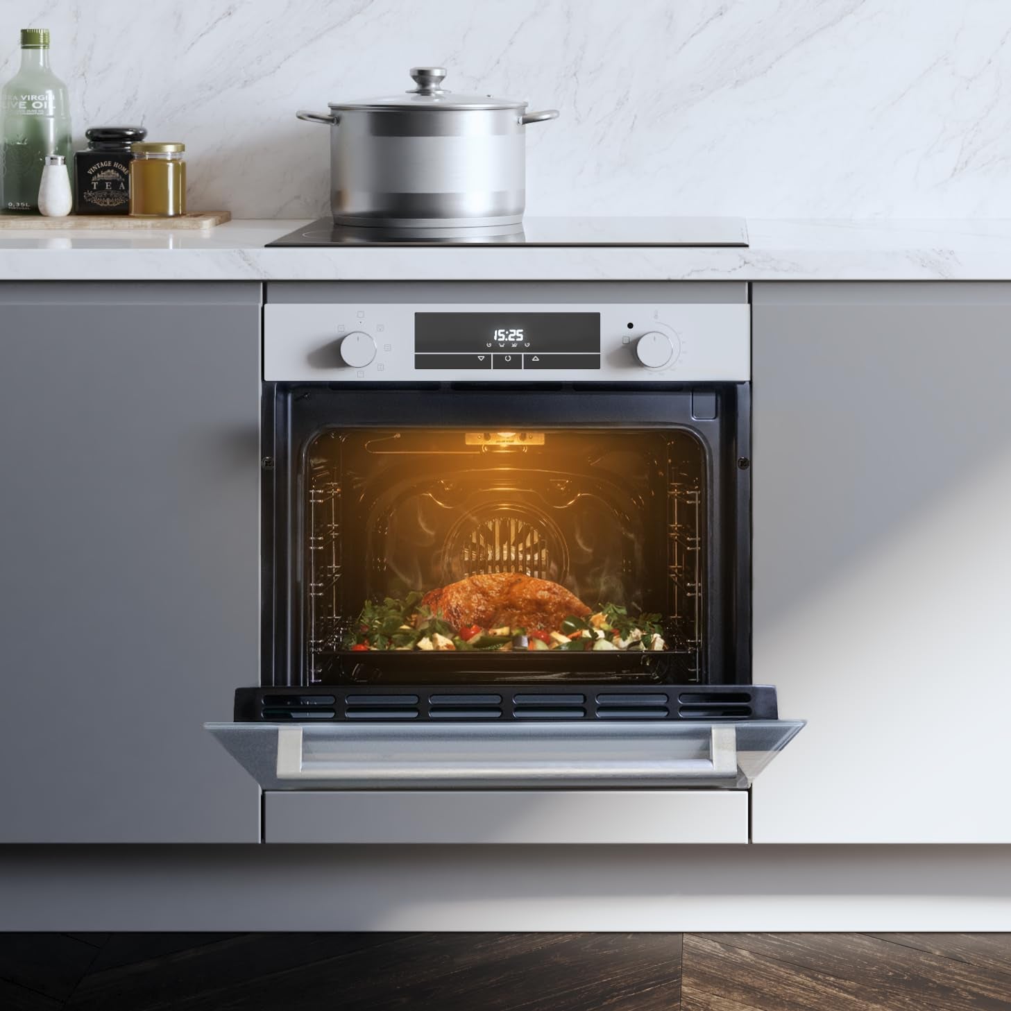 Four Intégrable 60 Cm Bolero Hexa M226000 Verre Blanc A. 2800 W, 72 L, 7 Fonctions, Mode Grill, Fan Assisted Grill, Mode Convection, Defrost, Steam Base X2, Steam Easyclean, Steam Assist