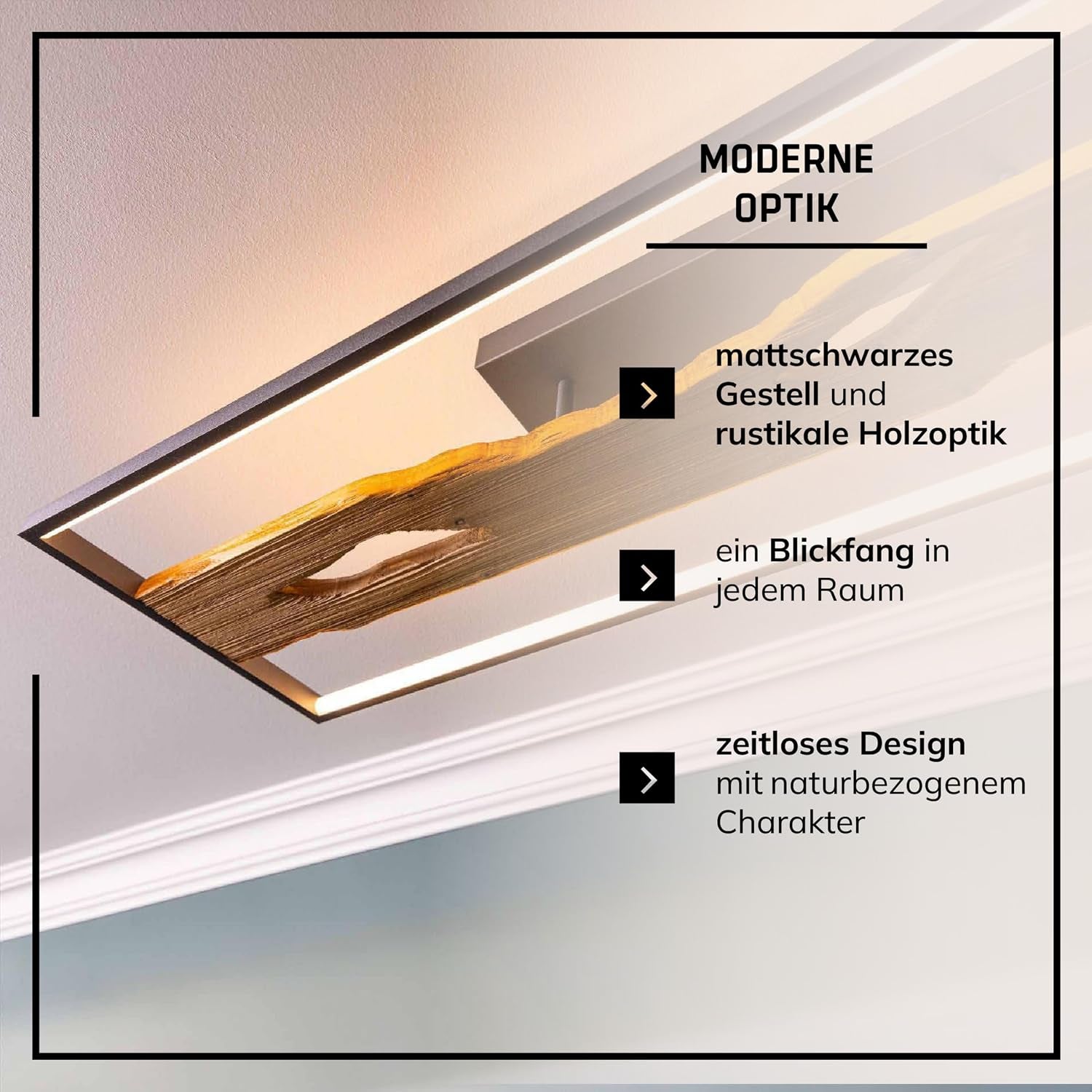 Deckenlampe Landhaus-Stil, Dimmbar, Holzoptik, Lampe | Plafonnier LED, 100X14X30 Cm, 6600 Lm 3000 K, Métal/Bois/Plastique