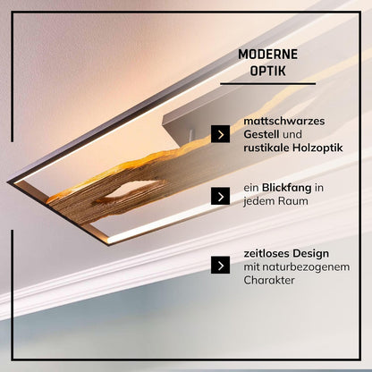 Deckenlampe Landhaus-Stil, Dimmbar, Holzoptik, Lampe | Plafonnier LED, 100X14X30 Cm, 6600 Lm 3000 K, Métal/Bois/Plastique