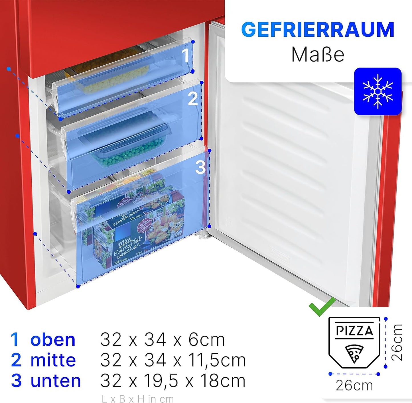 Bomann Réfrigérateur Et Congélateur 175L Rouge Kg320-2-Rouge, Capacité Nette : 175 Litres, Contrôle De La Température En Continu, Charnières De Porte À Droite, Interchangeables, Pieds Réglables