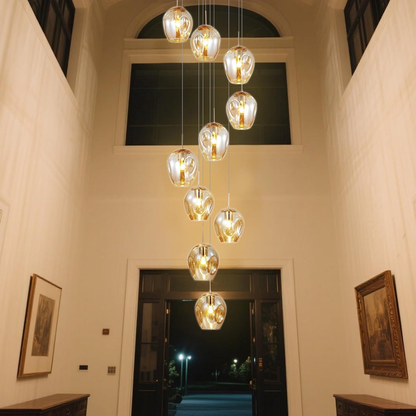 Moderne Escalier Suspendu Lustre,Plafonnier Lustre Verre Boule Suspension,Lampe Led,Grand Multi Ampoule Luminaire Suspendu Pour Salon,Cage Descalier,Couloir,Villa (10 Lights)