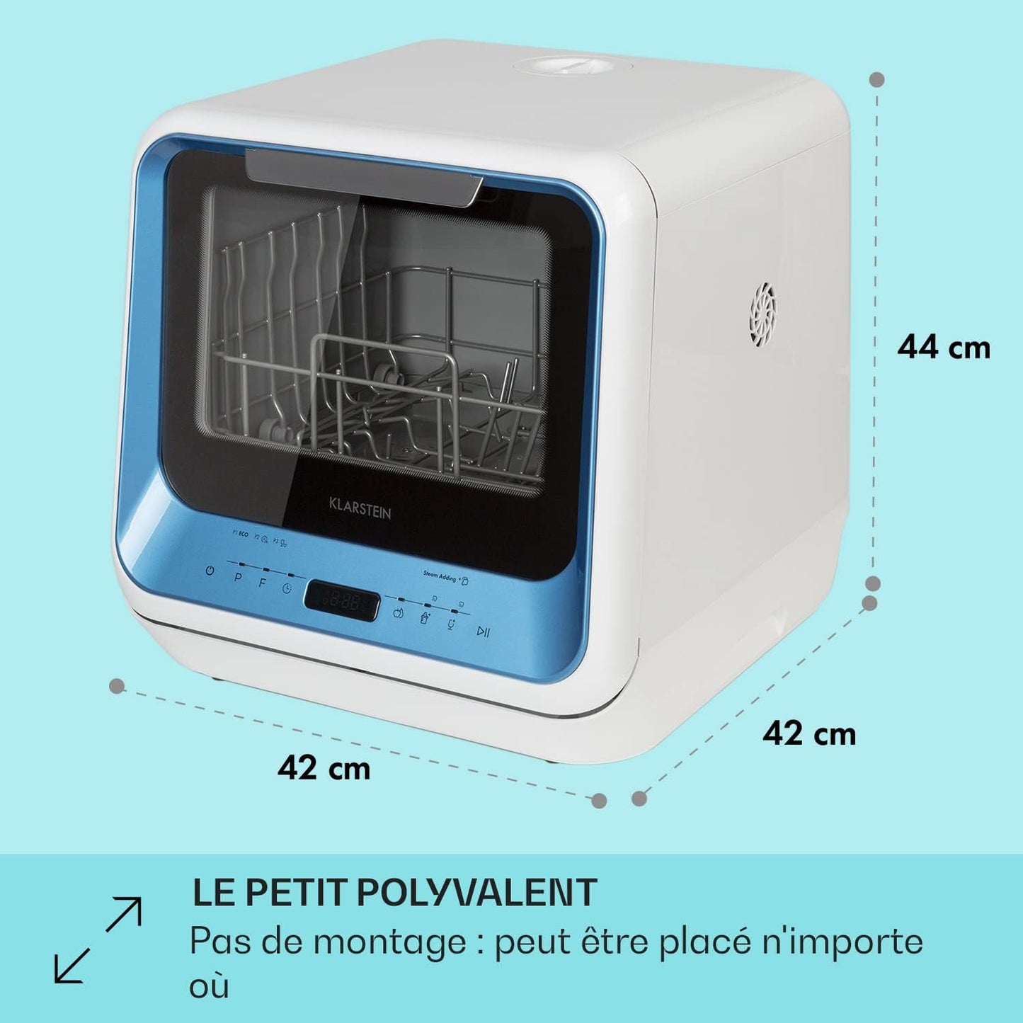 Mini Lave Vaisselle De 2 Couvert, Silencieux, 7 Programmes De Lavage, Petit Lave-Vaisselle De Table Compact, Portable, Facile À Installer Pour Maison, Bureau