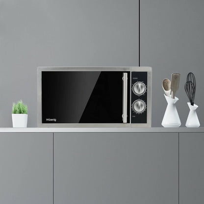Four Micro-Ondes Grill 2 En 1 23L VIO7 1000W, Compact Plateau Tournant 27Cm, Multifonction 9 Programmes, Décongélation, Cuisson Combinée, Rapide, Minuterie 30Min, Effet Miroir Noir, Inox Argenté