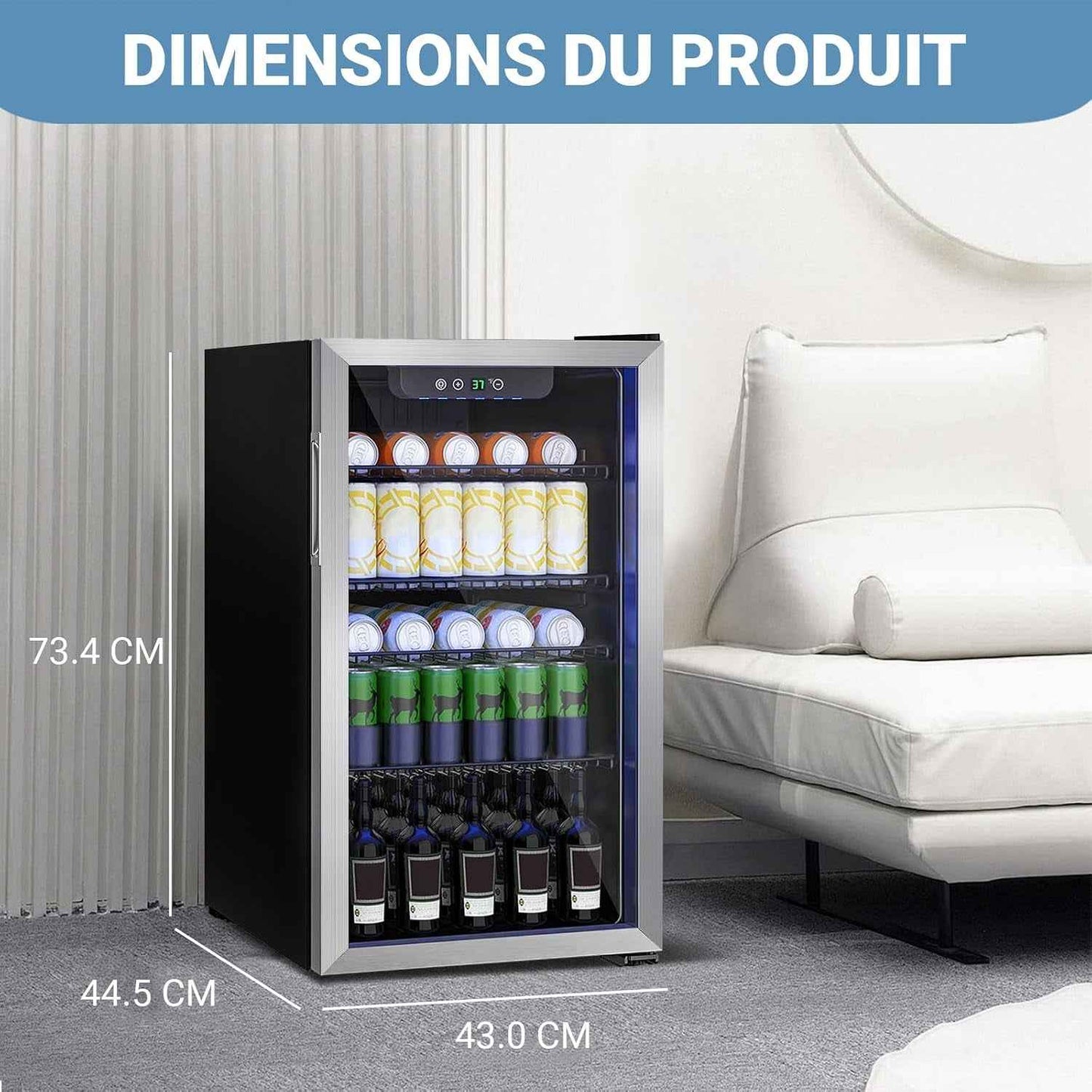 Mini-Réfrigérateur 80L, Réfrigérateur Autonome Pour Boissons De 115 Canettes Avec Porte Transparent, Réfrigérateur Sous Le Comptoir Avec Étages Réglables Et Affichage Numérique (Argent)