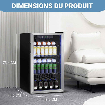 Mini-Réfrigérateur 80L, Réfrigérateur Autonome Pour Boissons De 115 Canettes Avec Porte Transparent, Réfrigérateur Sous Le Comptoir Avec Étages Réglables Et Affichage Numérique (Argent)