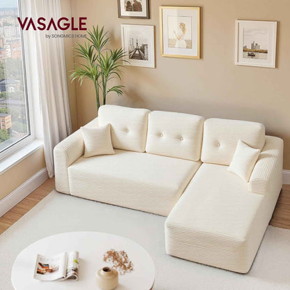Canapé D’Angle, Canapé Modulable 244 Cm, Livré Compressé En Colis, Sans Montage, Avec Grande Méridienne À Droite, Pour Salon, Chambre D’Amis, Blanc Crème LCS184WD01