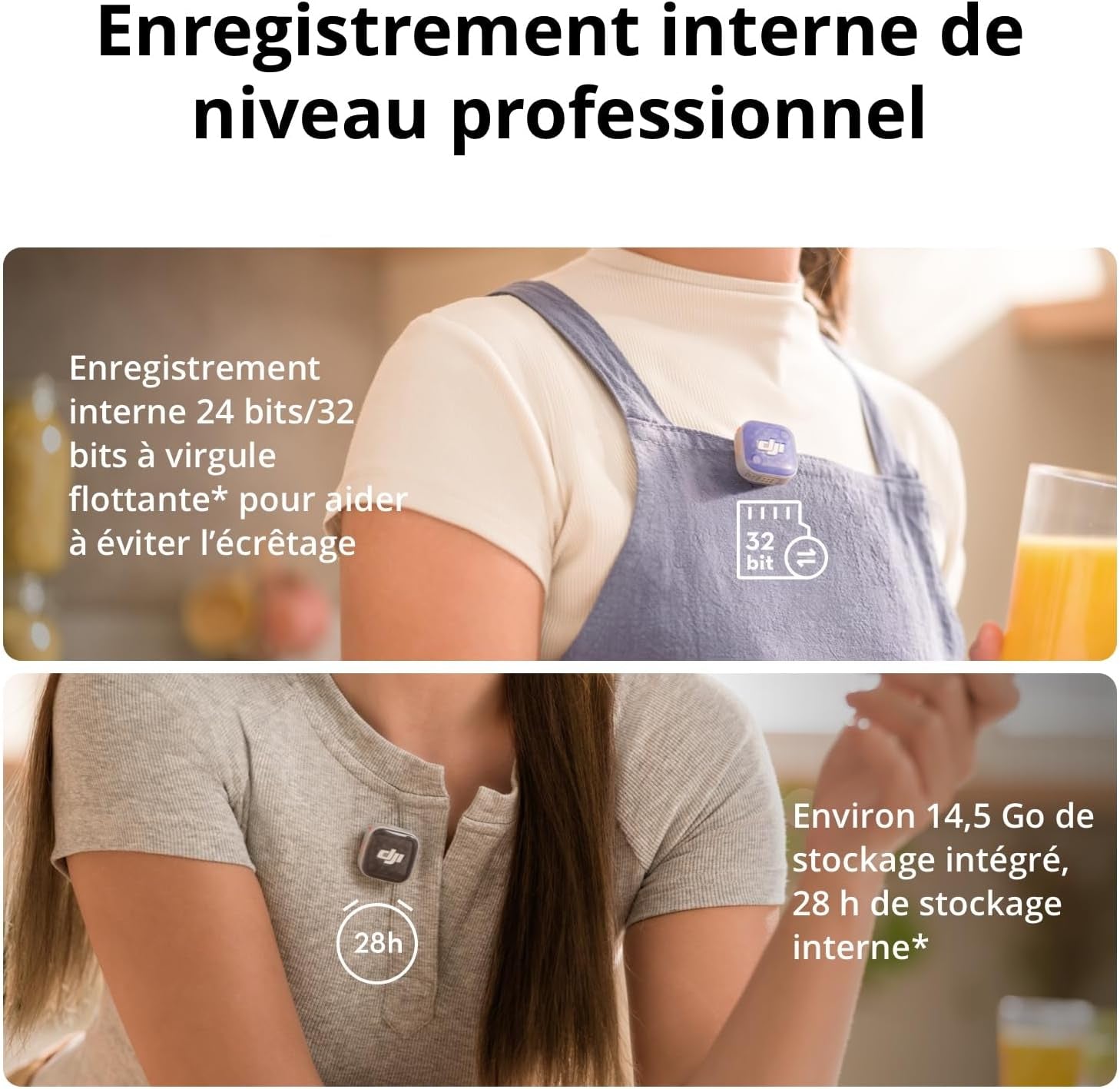 DJI Mic Mini 2S (1 TX+1 RX Mobile+Boîtier), Réduction De Bruit Par IA | Microphone Pour Iphone, Stockage Interne De 28 H, Enreg. Interne 32 Bits Flottantes, Léger Et Compact, Connexion Osmoaudio